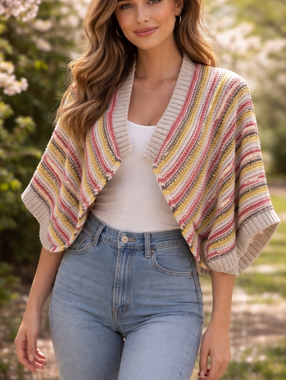 Zaket & Plover/ 100% Cotton/ Striped Knit Shrug Cardigan/ Size US XS/S